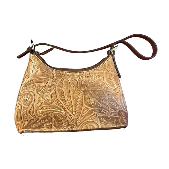 Q & A Western Brown Leather Floral Small Shoulder Handbag - Picture 5 of 5